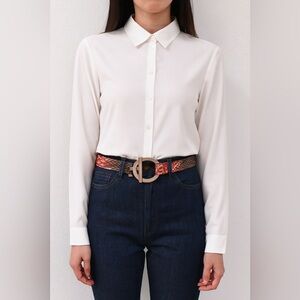 Garuglieri Red Snakeskin Leather Oversized Buckle Belt‎ Sz. L